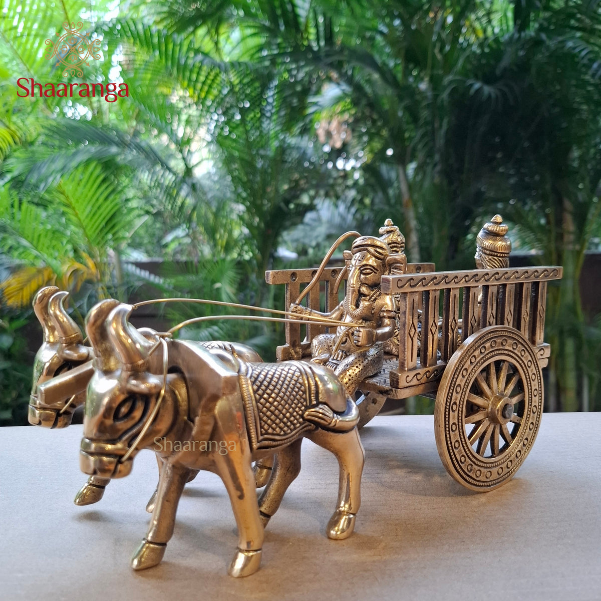 6 Inches Brass Bullock Cart Lord Ganesha