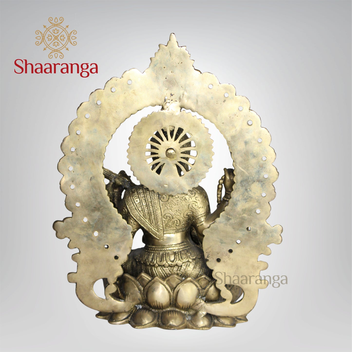 14.5 Inches Brass Saraswathi devi Idol with Arch Sitting on Lotus Base