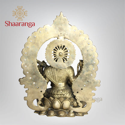 14.5 Inches Brass Saraswathi devi Idol with Arch Sitting on Lotus Base