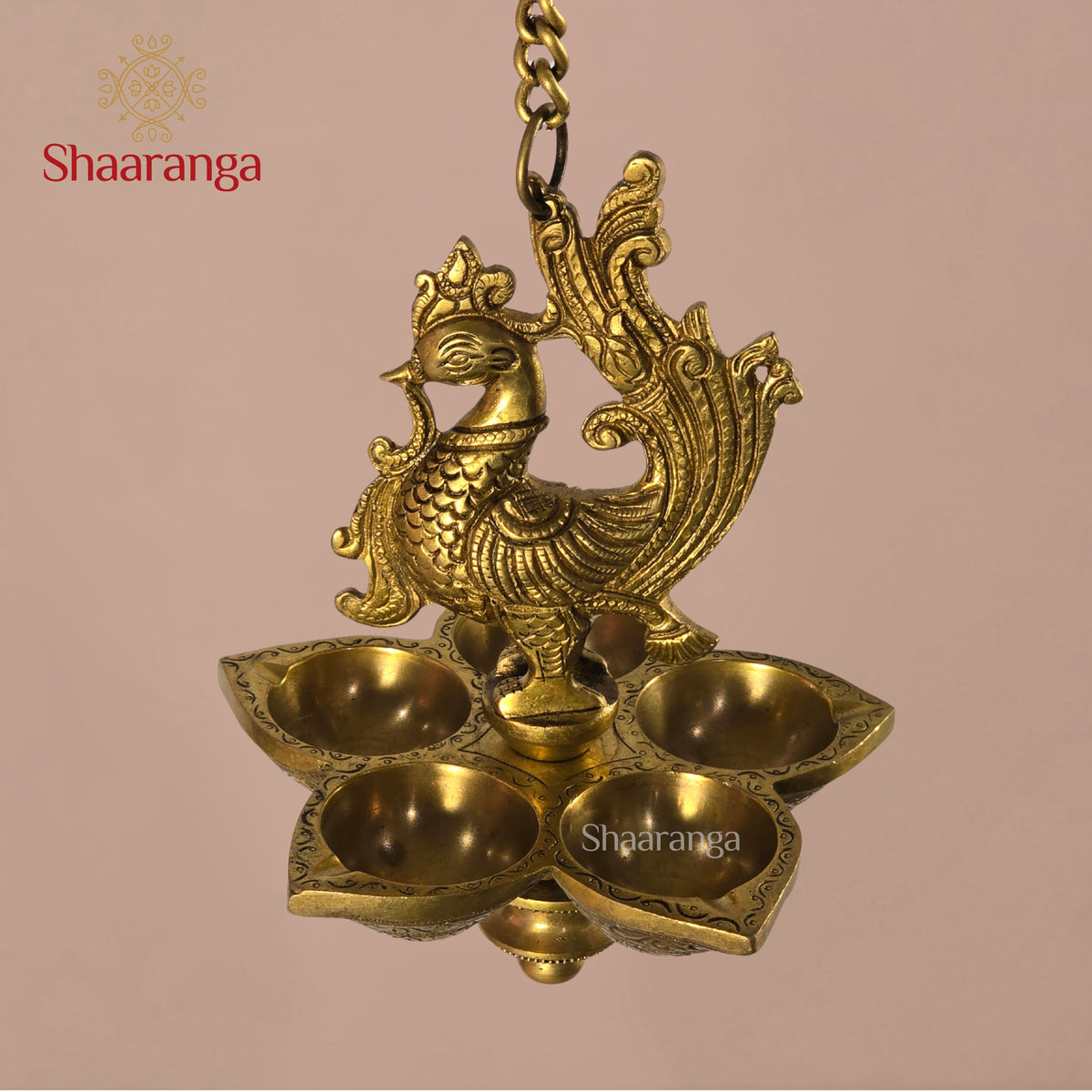 29 Inches Brass Annapakshi Five-Diya Hanging Lamp — A Light of Wisdom & Purity