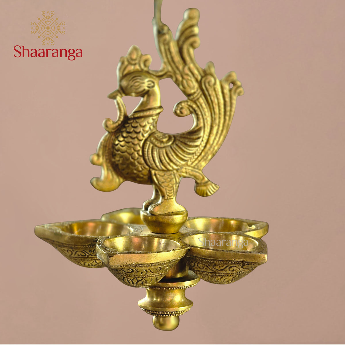 29 Inches Brass Annapakshi Five-Diya Hanging Lamp — A Light of Wisdom & Purity