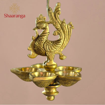 29 Inches Brass Annapakshi Five-Diya Hanging Lamp — A Light of Wisdom & Purity