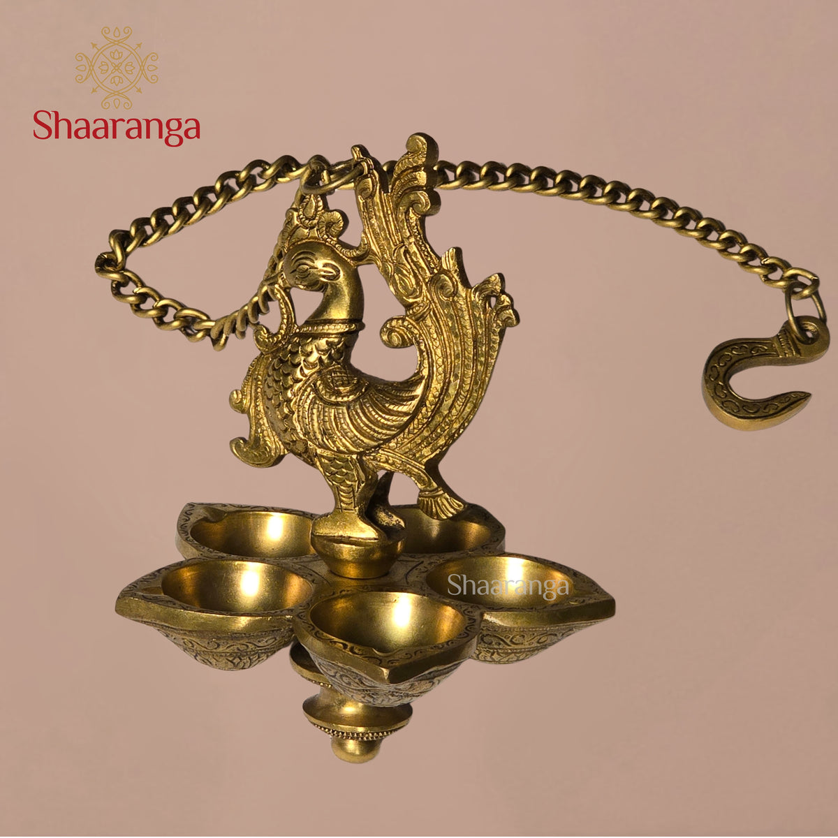 29 Inches Brass Annapakshi Five-Diya Hanging Lamp — A Light of Wisdom & Purity