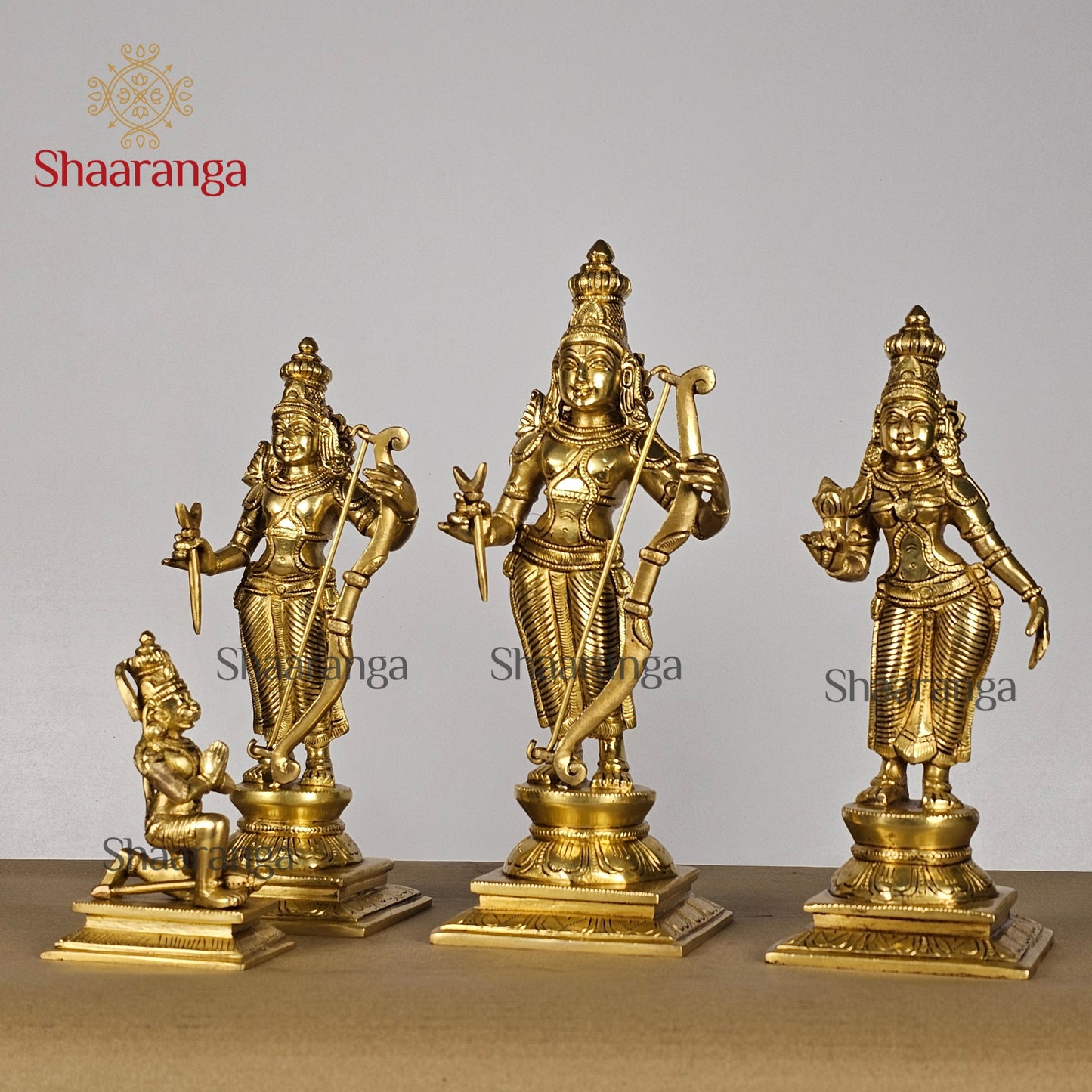 12 Inches Brass Rama Set | Ram Parivar Idol with Golden Finish – Shaaranga