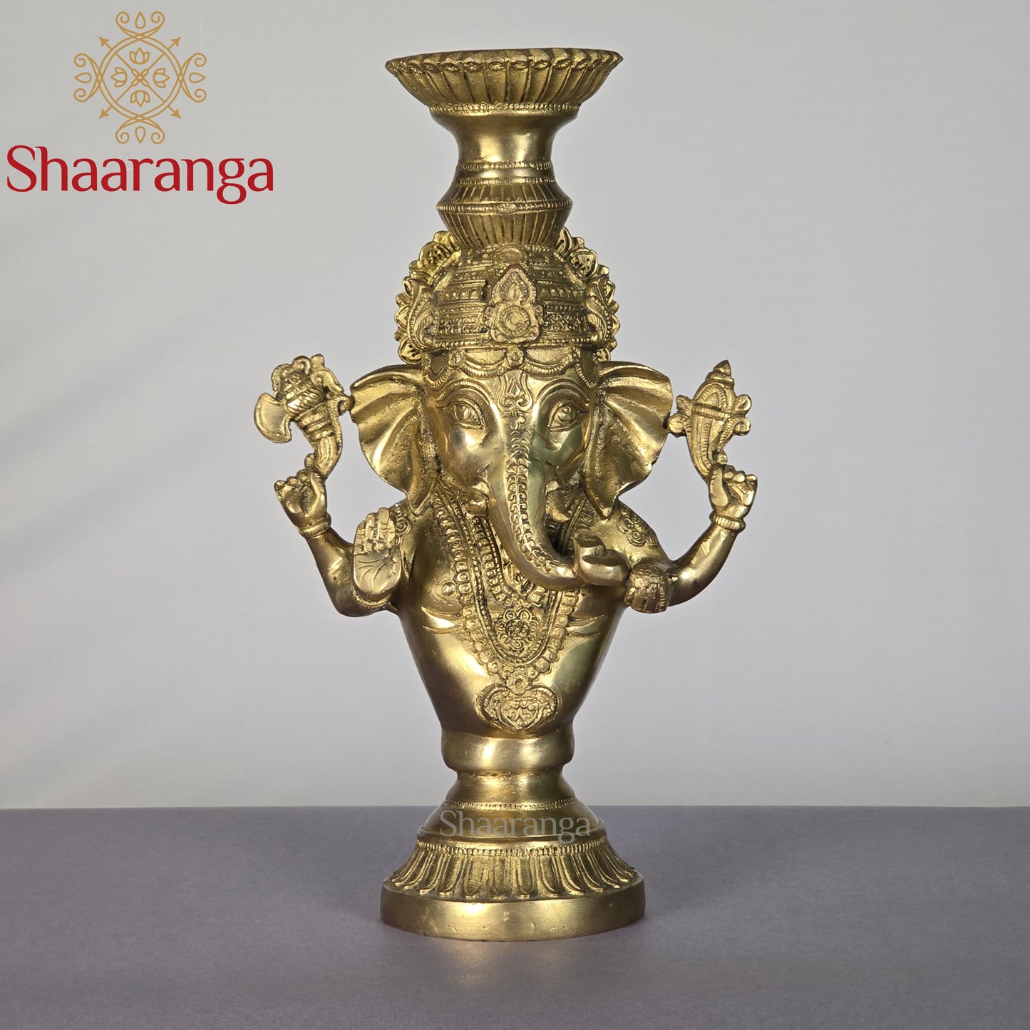 13 Inches Brass Ganesha Candle Stand