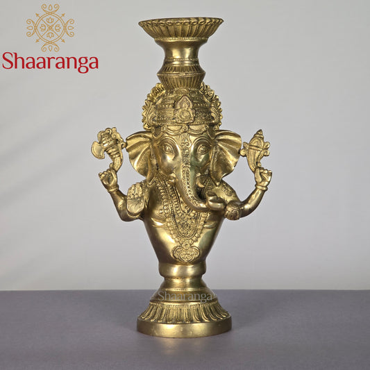 13 Inches Brass Ganesha Candle Stand