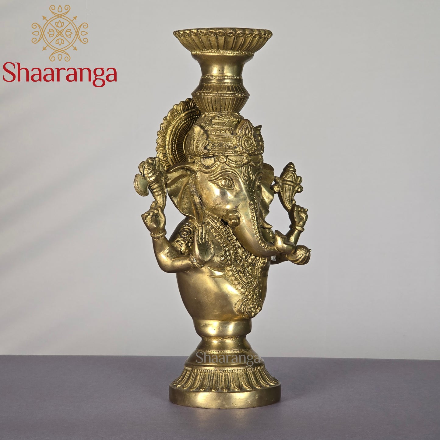 13 Inches Brass Ganesha Candle Stand