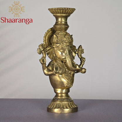 13 Inches Brass Ganesha Candle Stand