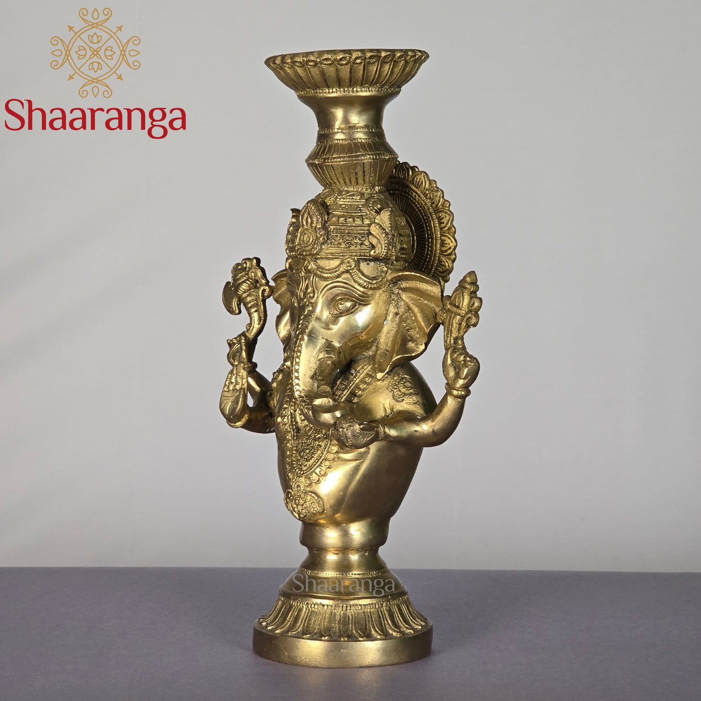 13 Inches Brass Ganesha Candle Stand