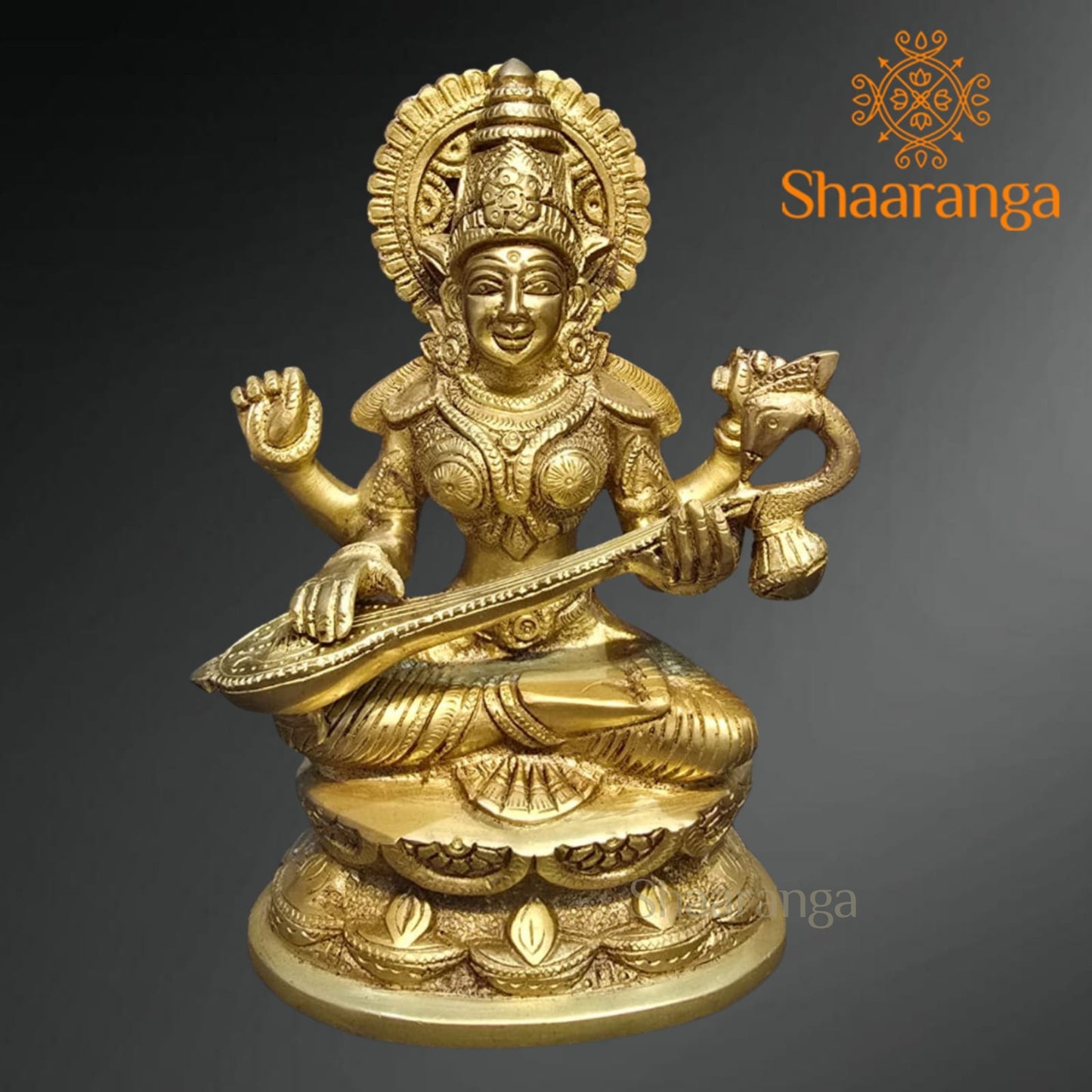 6.5 Inches Brass Saraswati devi Idol Sitting on Base
