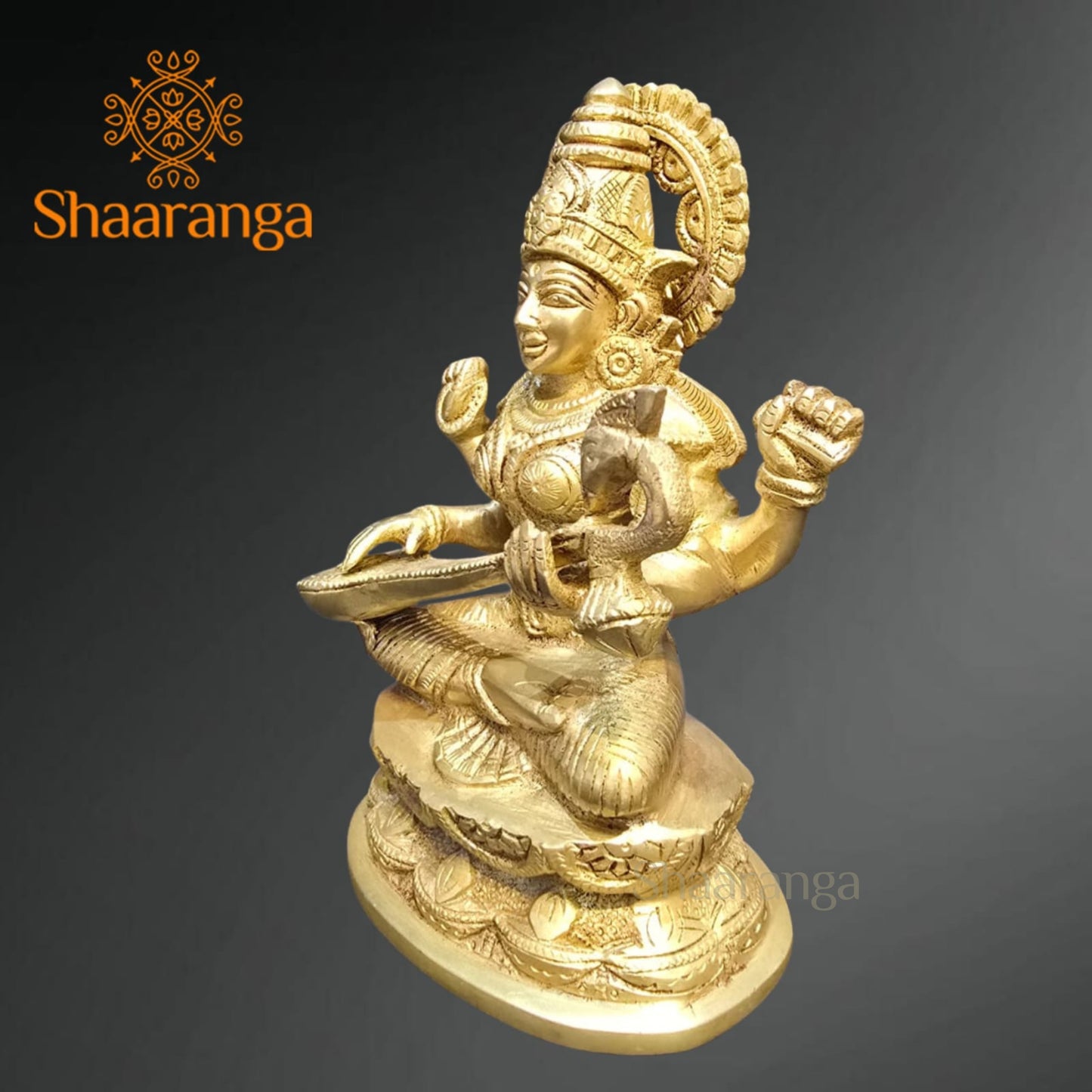 6.5 Inches Brass Saraswati devi Idol Sitting on Base
