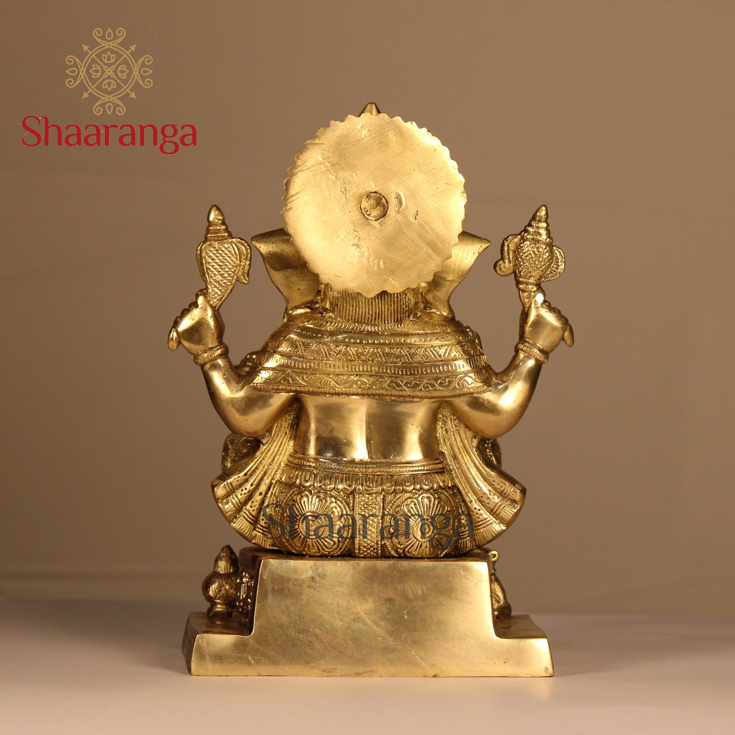 11 Inches Brass Ganesha Sitting On Base Idol.