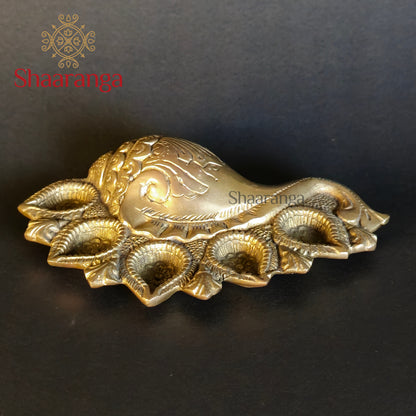 2 Inches Brass Shankh 5 Diya