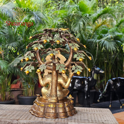 23 Inches Brass Ganesha Idol Sitting Under Tree