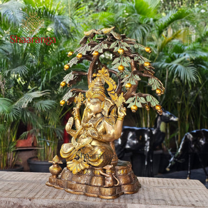 23 Inches Brass Ganesha Idol Sitting Under Tree