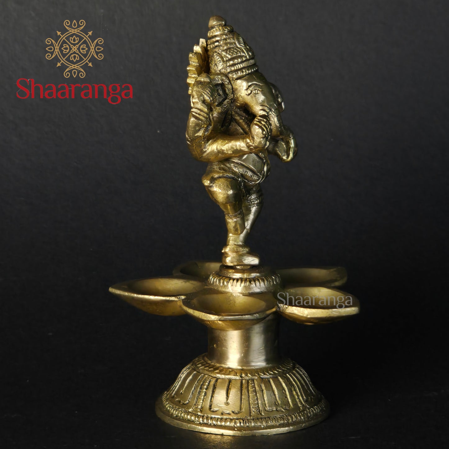 5.5 Inches Brass Ganesh Diya - Handcrafted Oil Lamp for Pooja