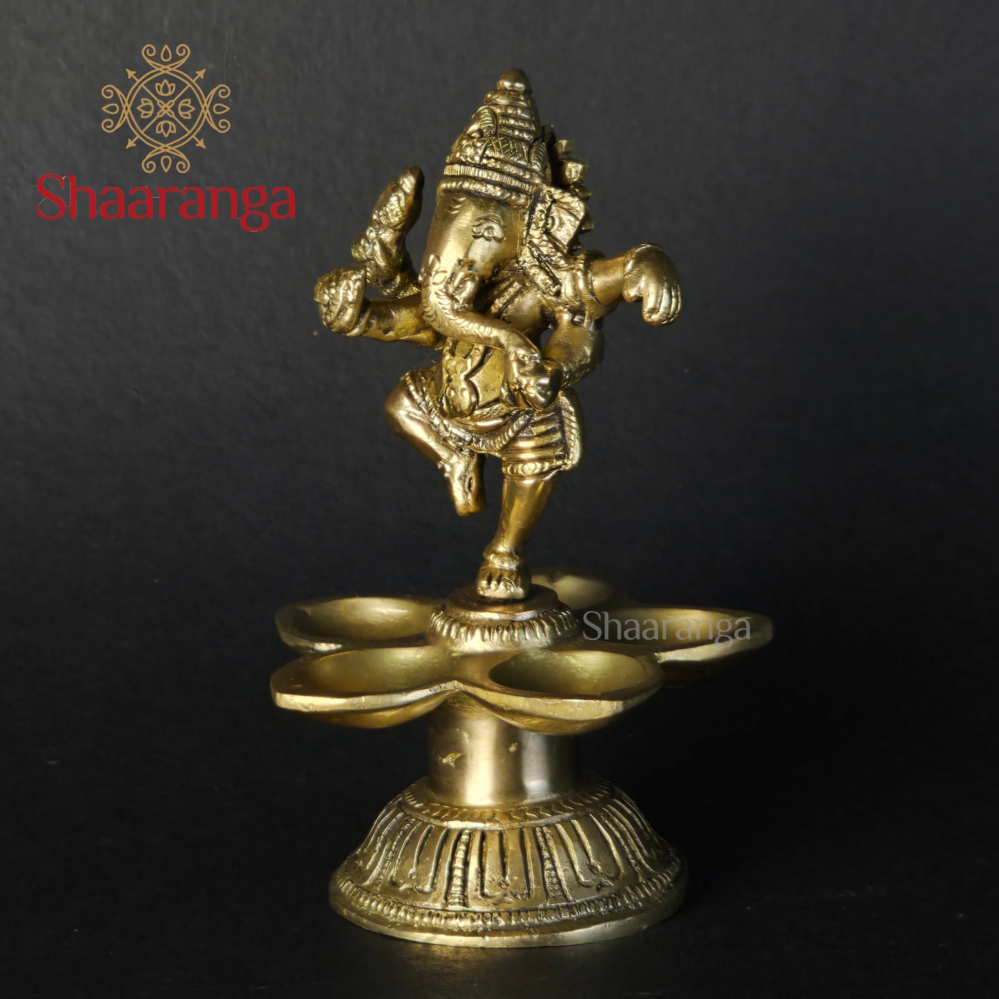 5.5 Inches Brass Ganesh Diya - Handcrafted Oil Lamp for Pooja