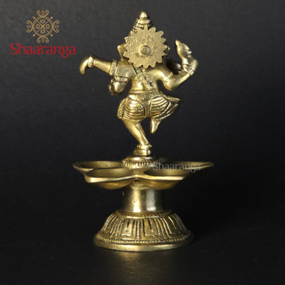 5.5 Inches Brass Ganesh Diya - Handcrafted Oil Lamp for Pooja