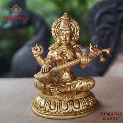 11 Inches Brass Saraswathi Sitting