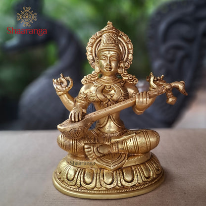 11 Inches Brass Saraswathi Sitting