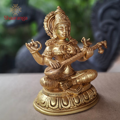 11 Inches Brass Saraswathi Sitting