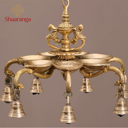 9 Inches Brass Hanging Lamp with multi diya