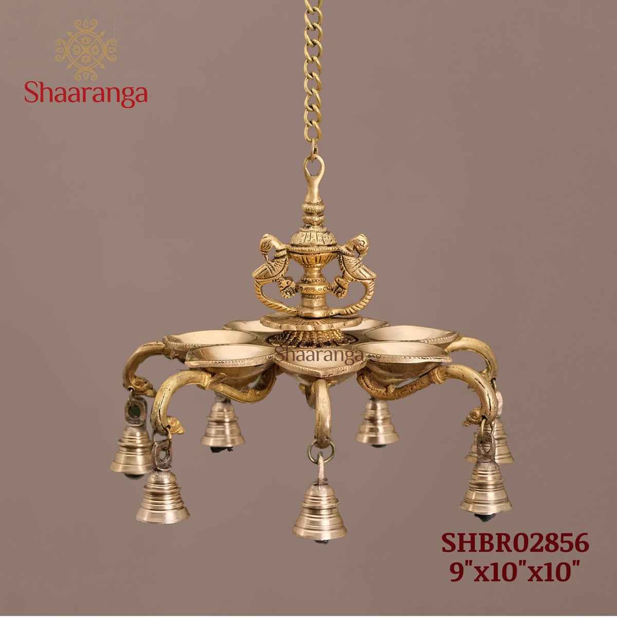 9 Inches Brass Hanging Lamp with multi diya