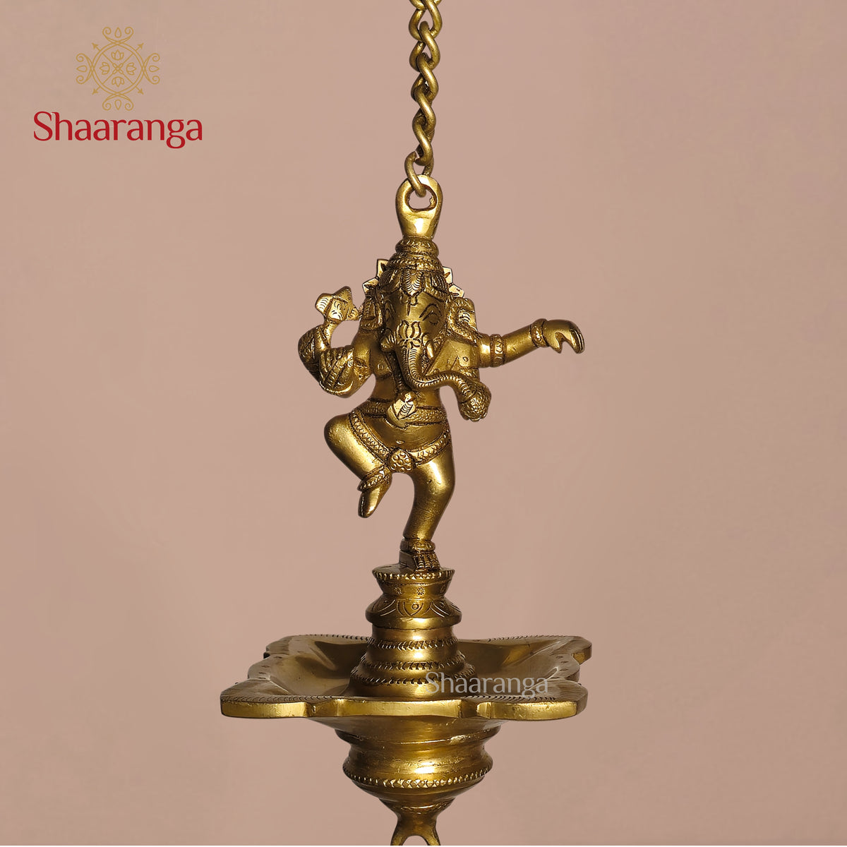 14 Inches Brass Ganesha Hanging Lamp - Double-tier lamp