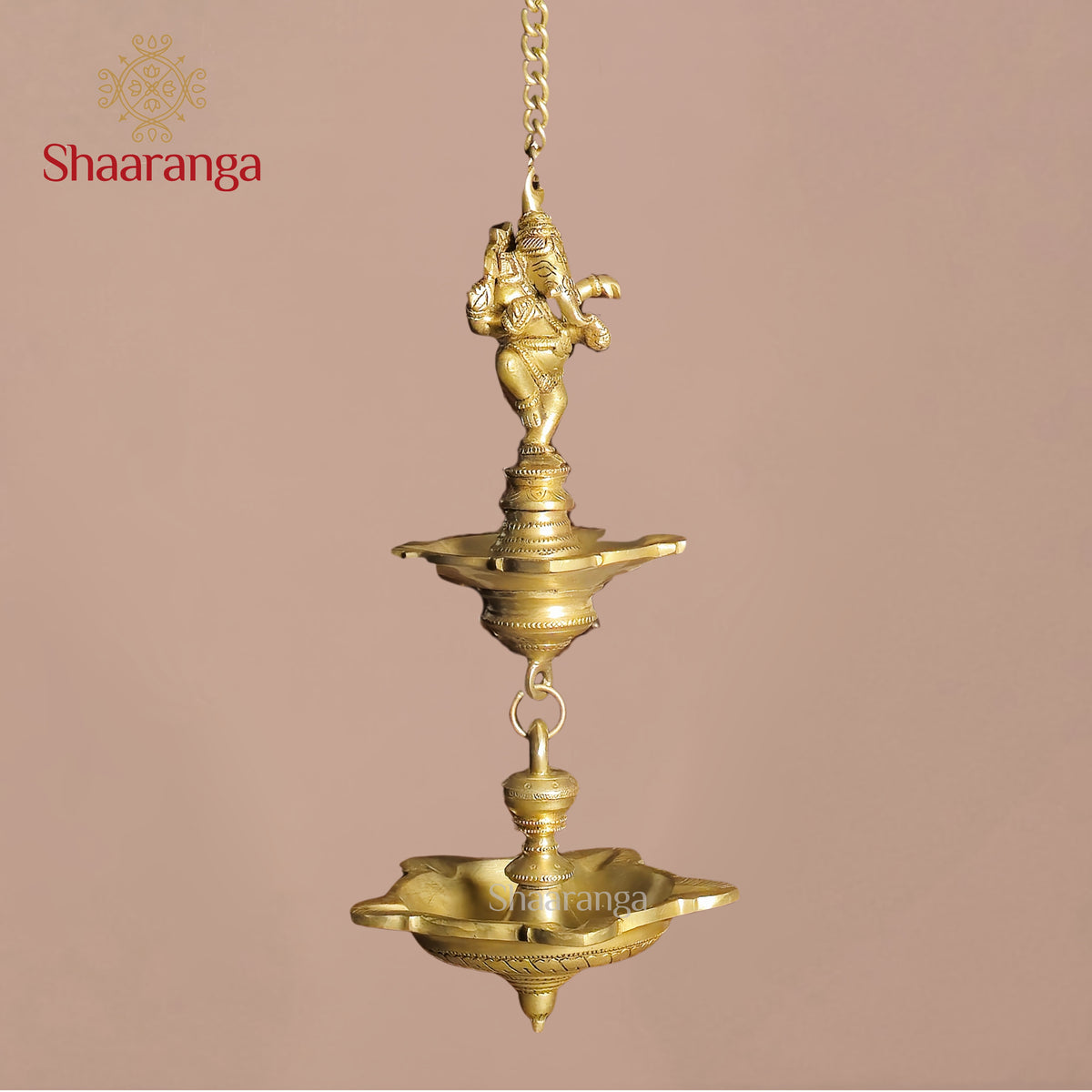 14 Inches Brass Ganesha Hanging Lamp - Double-tier lamp