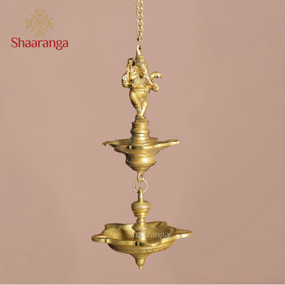 14 Inches Brass Ganesha Hanging Lamp - Double-tier lamp