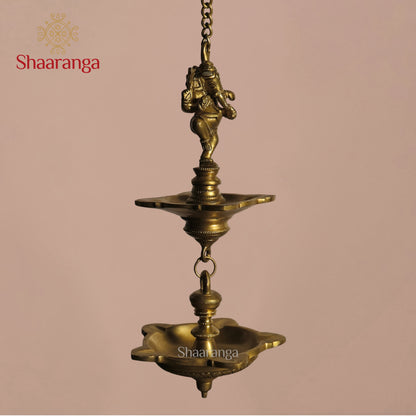 14 Inches Brass Ganesha Hanging Lamp - Double-tier lamp