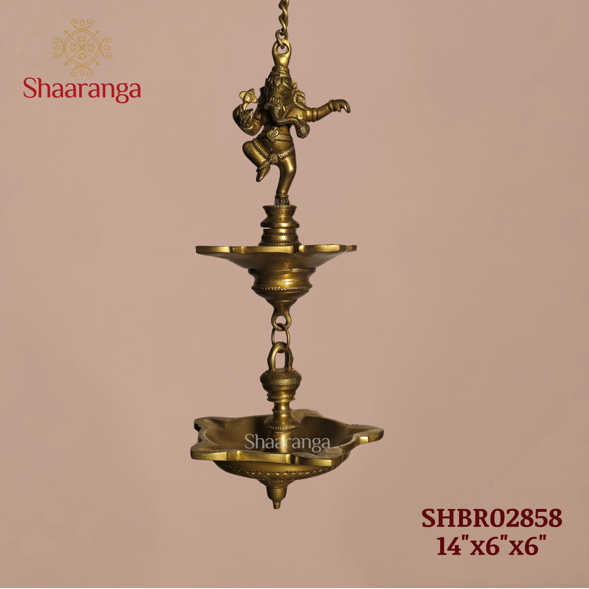 14 Inches Brass Ganesha Hanging Lamp - Double-tier lamp