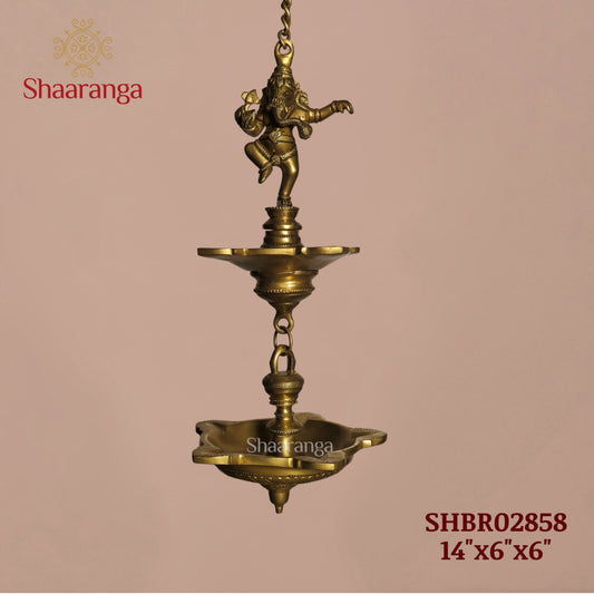 14 Inches Brass Ganesha Hanging Lamp - Double-tier lamp