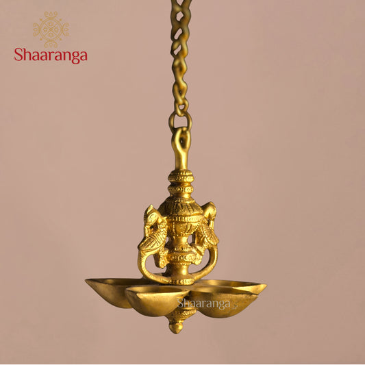 6 Inches Brass Hanging Lamp with miniature birds design