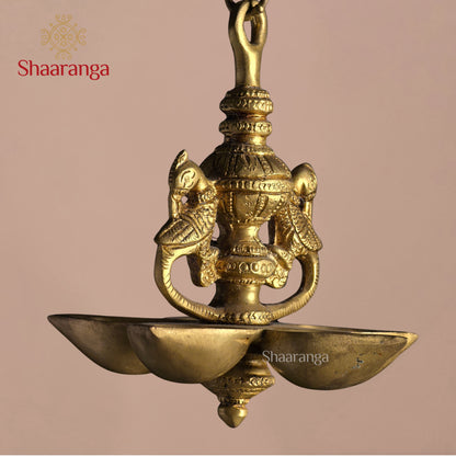 6 Inches Brass Hanging Lamp with miniature birds design