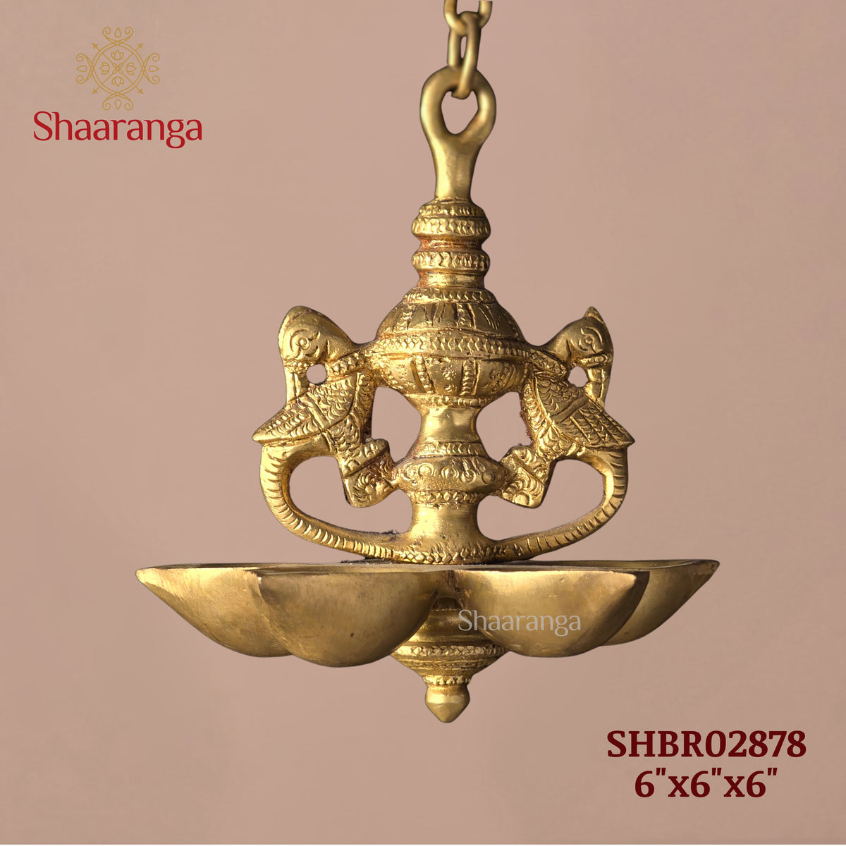6 Inches Brass Hanging Lamp with miniature birds design