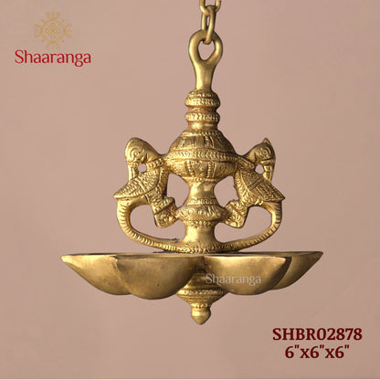 6 Inches Brass Hanging Lamp with miniature birds design