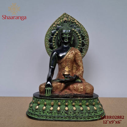 12 Inches Antique-Finish Brass Bhumisparsha Buddha
