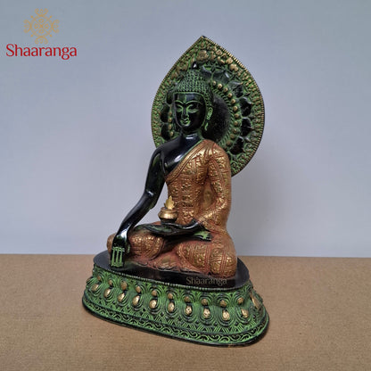 12 Inches Antique-Finish Brass Bhumisparsha Buddha
