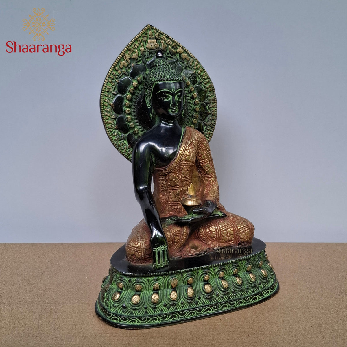 12 Inches Antique-Finish Brass Bhumisparsha Buddha