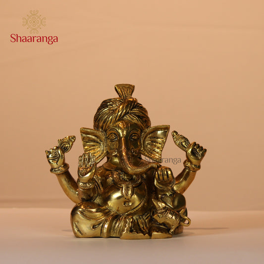 6 Inches Brass Ganesh Pagdi