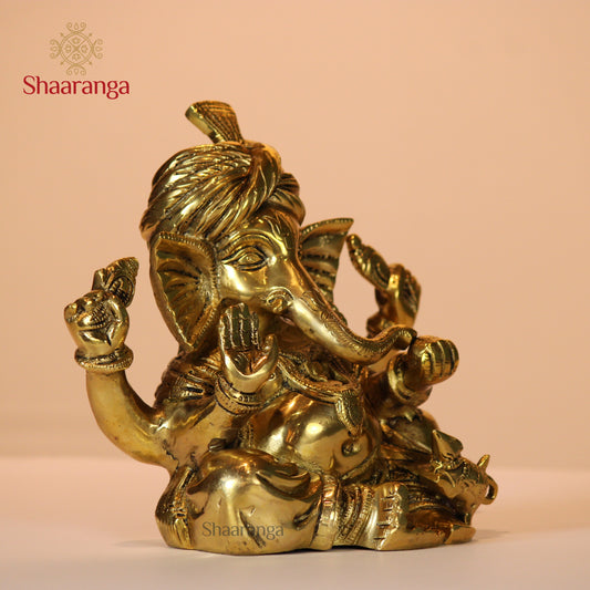 6 Inches Brass Ganesh Pagdi