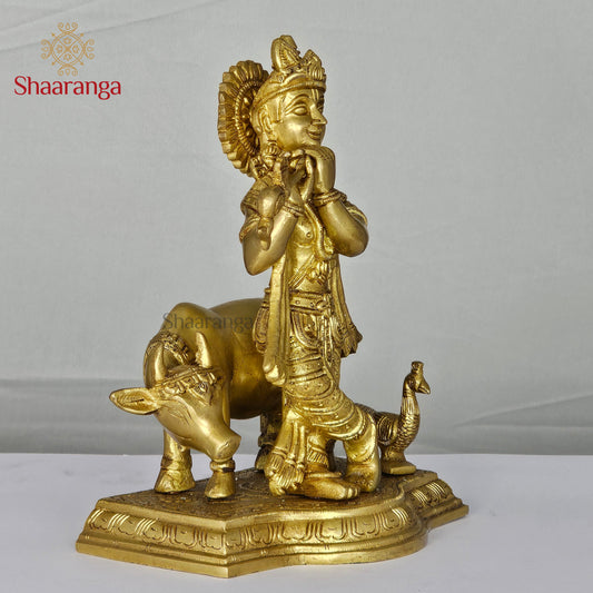 9 Inches Brass Cow Krishna with Base