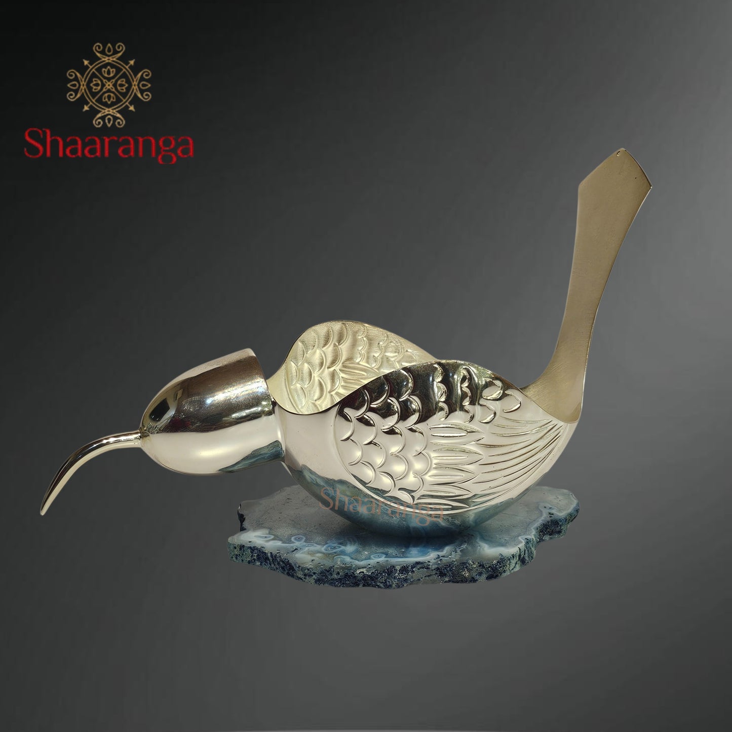 5.5 Inches silver finish Bird with Agate Stone base