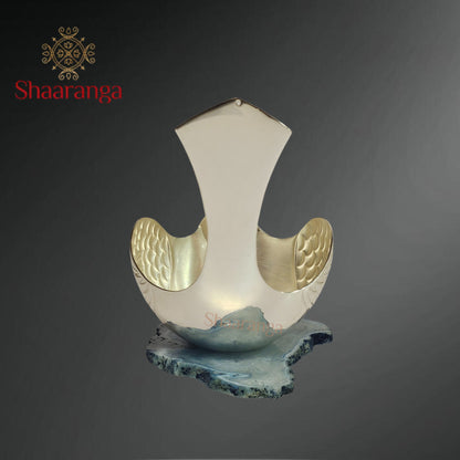 5.5 Inches silver finish Bird with Agate Stone base