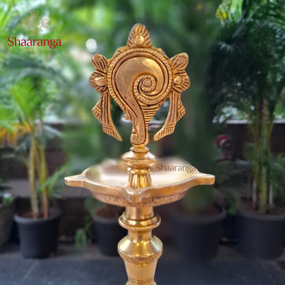 12 Inches Brass Shankh Diya Stand