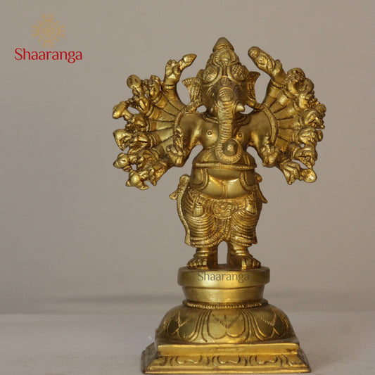 6.5 Inches Brass 16 Hand Ganesh