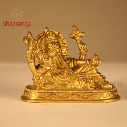 3 Inches Brass Relaxing Ganesha Idol