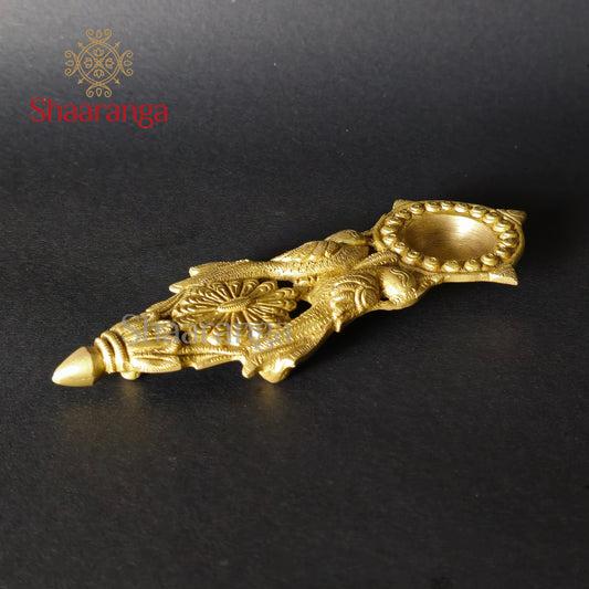 7 Inches Double Parrot Aarti Diya In Brass