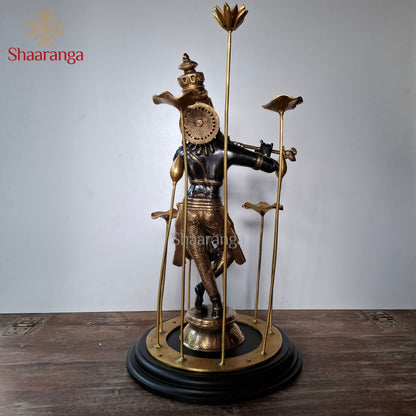 25.5 Inches  Brass Krishna in Black & Gold Finish with Lotus Sculpture Base